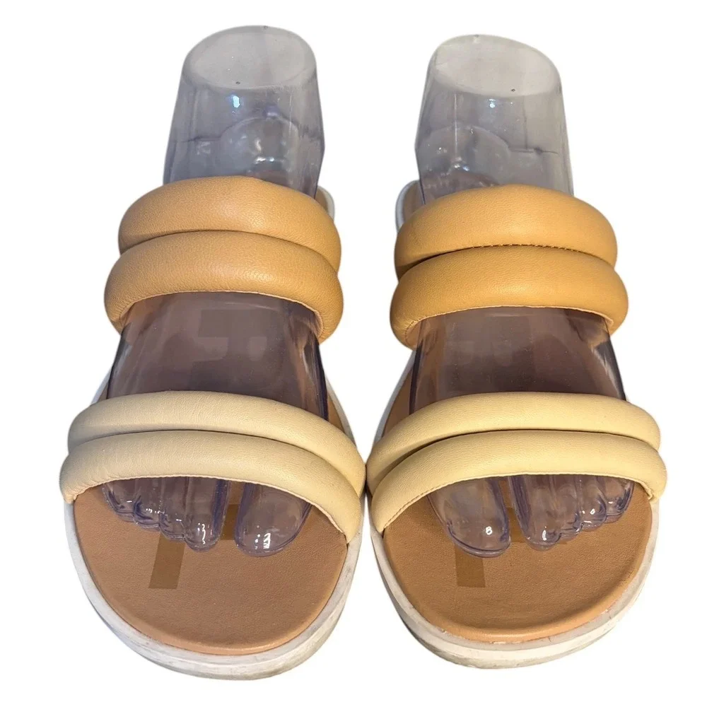 Sorel Tan Cream Roaming Puffy Slide Sandals Leather Women's Size 8.5